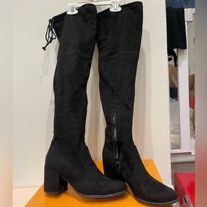 Black suede over the knee shower heel boots